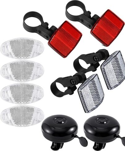 8Pcs Bike Front Rear Reflectors + 2 Bell, Bicycle Reflectors for Night Riding, Bicycle Wheel Spoke Reflector, for Handlebar Seatpost, Wheel, Bell in Kuwait