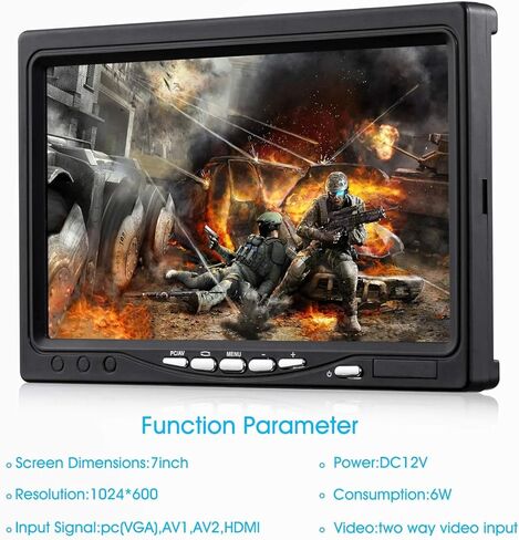 7 Inch HD Display, IPS 1024X600 Resolution Screen, Car Rearview Cameras Monitor with HDMI VGA, 2 Video Input for Backup Camera for Car DVD VCR PC Laptop Raspberry Pi in Kuwait