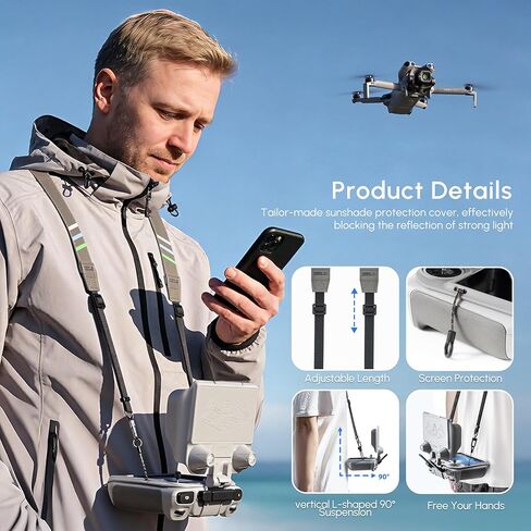 غطاء حماية من الشمس STARTRC 3 في 1 لجهاز تحكم DJI RC 2 وRC - مظلة شمسية قابلة للتعديل مع حزام للرقبة، واقي شاشة وغطاء عصا التحكم لملحقات DJI Mini 5 Pro/4 Pro/Air 3S/Flip/Neo/Avata 360/Mavic 4 Pro in Kuwait