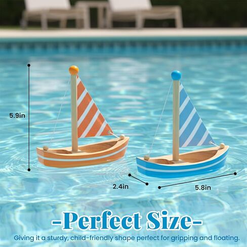 Wooden Bath Toys, 2 Pcs Sailboats for Kids, Pretend Play Motor Skills, Kids Bath Toy Floating Boat in Kuwait