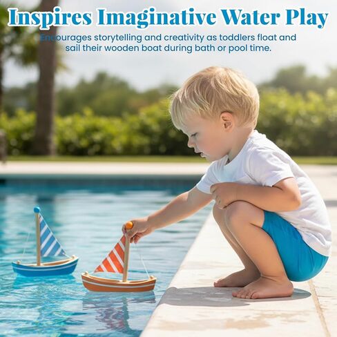 Wooden Bath Toys, 2 Pcs Sailboats for Kids, Pretend Play Motor Skills, Kids Bath Toy Floating Boat in Kuwait