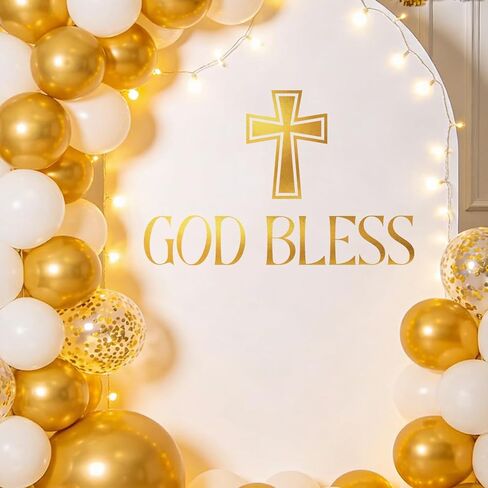 God Bless Wall Decal, Baptism Stickers, God Bless Decorations, Baptism Sign for Backdrop, First Communion Confirmation Christening Decorations in Kuwait