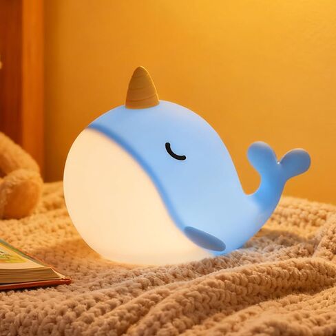 Narwhal Night Light for Kids, Portable Squishy Kawaii Lamp, USB Rechargeable Silicone LED Dimmable RGB Ocean Lamp with Timer, Birthday Cute Gifts for Boys Girls Bedroom/Nursery Decor in Kuwait