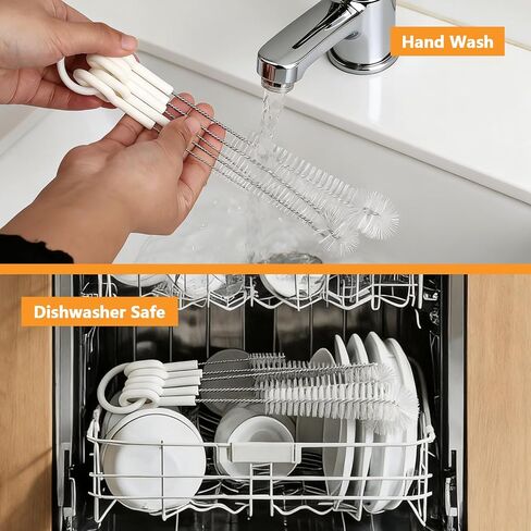 Straw Cleaner Brush Set, 5 Pcs Multi-Size Flexible Cleaning Brushes with Holder Ring, Long Pipe Cleaners for Reusable Straws, Water Bottles, Tumblers and Sippy Cups, White in Kuwait