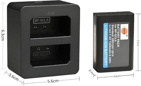 بطارية DSTE قطعتين BP-SCL5 وشاحن مزدوج مع كابل Micro USB متوافق مع Leica M10، M10R، M10P in Kuwait