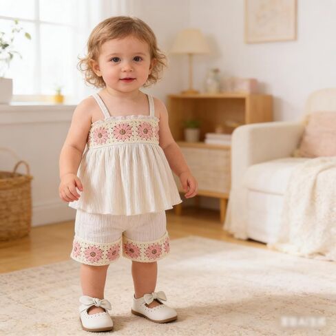 Boho Toddler Baby Girl 2Pcs Summer Clothes Crochet Floral Cotton Spaghetti Strap Tank Top & Shorts Set 6M-4Y in Kuwait