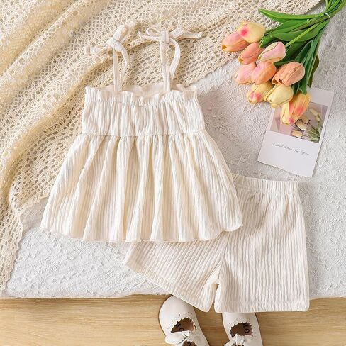 Boho Toddler Baby Girl 2Pcs Summer Clothes Crochet Floral Cotton Spaghetti Strap Tank Top & Shorts Set 6M-4Y in Kuwait