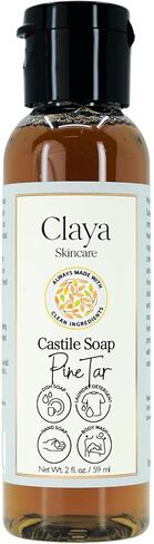 Claya Pine Tar Liquid Castile Soap – Organic Ingredients, Biodegradable, Gentle for Sensitive Skin and Versatile Use (Travel Size 2 fl oz) in Kuwait