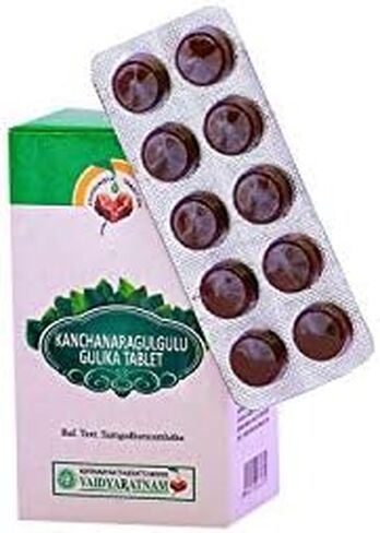 Vaidyaratnam Oushadhasala KANCHANARA GULGULU GULIKA (100 NOS) - by Venus.Exports in Kuwait