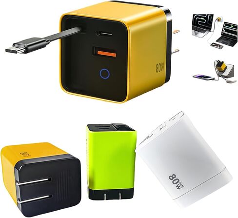 Tobre 3 in 1 GaN Charger, Scalable 80W Max Fast Charging Block with Retractable Type-C Cable & 2 USB Ports, All-in-One Wall Charger for iPhone 16/15/14, Galaxy S25, Pixel,Laptops (White, 80) in Kuwait
