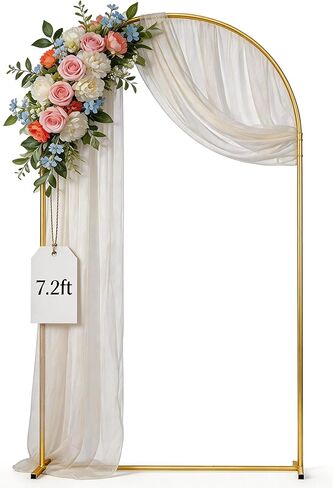 (7.2FT, 6FT) Gold Metal Arch Backdrop Stand for Weddings, Birthdays & Garden Decor, Semicircle Frame, Sturdy Powder-Coated Metal, Easy to Assemble, Indoor & Outdoor Use in Saudi Arabia