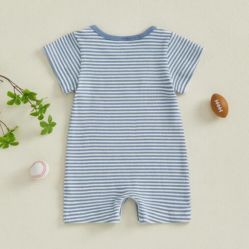 Newborn Baby Boy Summer Outfit Fire Truck Romper Short Sleeve Waffle Striped Jumpsuit One Piece Firefighter Clothes in Saudi Arabia