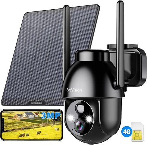 كاميرا مراقبة خلوية SeeVision 4G LTE، بدون شبكة WiFi مع بطاقة SIM مدمجة، كاميرات أمان تعمل بالطاقة الشمسية لاسلكية في الهواء الطلق تتميز بدقة 3MP 2K HD، كشف حركة PIR، رؤية ليلية ملونة، محادثة ثنائية الاتجاه in Kuwait