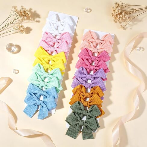 20PCS Baby Girl Dog Gift Wrap Hair Bow Clips Barrettes Colorful Waffle Textured Bow Hair Clips for Girls, Cute Butterfly Accessories Alligator Clip for Little Girls Toddler Kids Teens in Kuwait