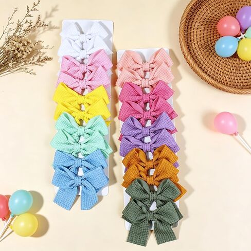 20PCS Baby Girl Dog Gift Wrap Hair Bow Clips Barrettes Colorful Waffle Textured Bow Hair Clips for Girls, Cute Butterfly Accessories Alligator Clip for Little Girls Toddler Kids Teens in Kuwait