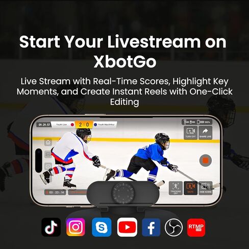 مجموعة XbotGo Chameleon الرياضية الاحترافية - كاميرا حركة تعمل بالذكاء الاصطناعي مع نظام تتبع Gimbal، تتبع الفريق واللاعب، فيديو COMS 4K، دوران 360 درجة، 120 درجة FOV، بث مباشر (جرافيت لافا) in Kuwait