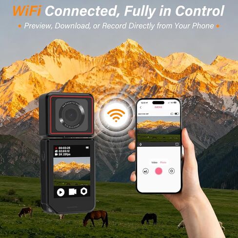 5K Action Camera with 180° Rotation 6-Axis EIS Touch Screen Body Cam | WiFi App Preview & Transfer, Remote Control, 25P Photos, 64GB Card, 135° Wide-Angle, for Cycling Running Motorcycle Hiking in Saudi Arabia
