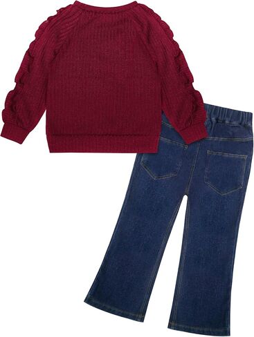 VOGRYE Toddler Girl Outfit Set - Ruffle Heart Sweatshirt Wide Leg Jeans Soft Cotton 2-Piece for 12M-5T in Saudi Arabia