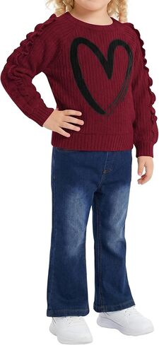 VOGRYE Toddler Girl Outfit Set - Ruffle Heart Sweatshirt Wide Leg Jeans Soft Cotton 2-Piece for 12M-5T in Saudi Arabia