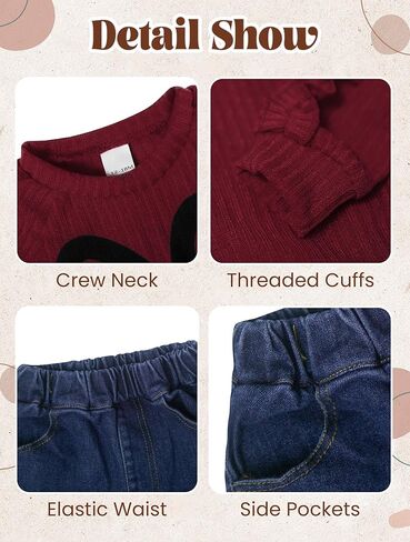VOGRYE Toddler Girl Outfit Set - Ruffle Heart Sweatshirt Wide Leg Jeans Soft Cotton 2-Piece for 12M-5T in Saudi Arabia
