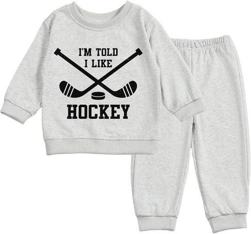 Toddler Baby I'M TOLD I LIKE HOCKEY Long Sleeve Sweatshirt Top Jogger Pants Set Cute Fall Winter Clothes Set in Kuwait