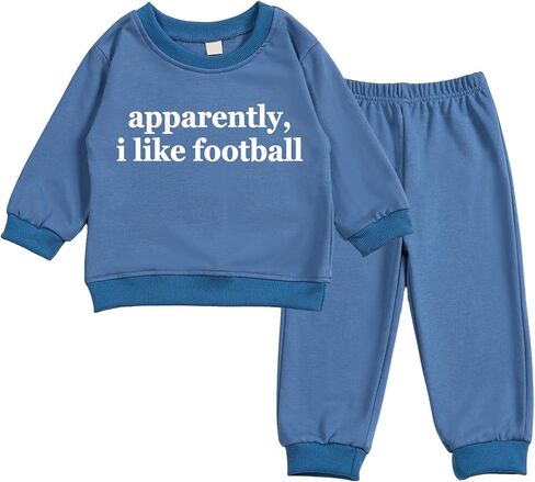 Toddler Baby apparently i like football Long Sleeve Sweatshirt Top Jogger Pants Set Cute Fall Winter Clothes Set in Kuwait