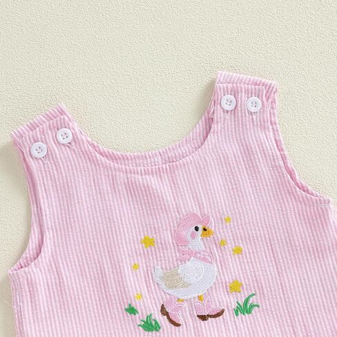 Toddler Baby Girl Summer Clothes Silly Goose Embroidery Ruffle Tank Tops Stripe Shorts 2Pcs Set Farm Goose Outfit in Saudi Arabia