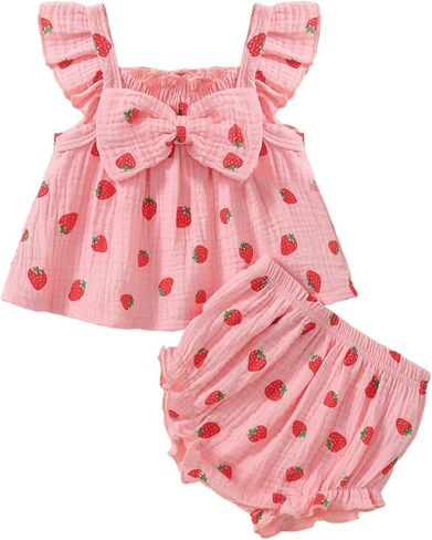 Baby Girl Summer Clothes Cute Ruffle Tops Dress Shorts Outfits Set Infant Toddler Shrit Bloomers Princess Outfit in Kuwait