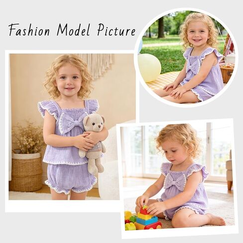 Baby Girl Summer Clothes Infant Tops Dress Shorts Outfits Set | Toddler Shrit Bloomers, Cute Princess Outfit, Bow Design, Ruffle Sleeveless, Lace Trim, Soft and Lightweight in Saudi Arabia