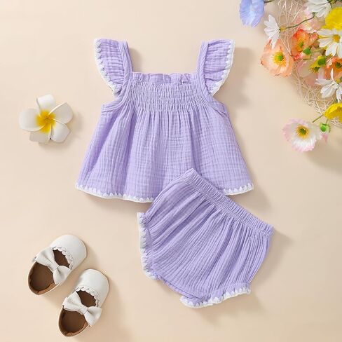 Baby Girl Summer Clothes Infant Tops Dress Shorts Outfits Set | Toddler Shrit Bloomers, Cute Princess Outfit, Bow Design, Ruffle Sleeveless, Lace Trim, Soft and Lightweight in Saudi Arabia
