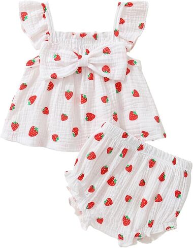 Baby Girl Summer Clothes Infant Tops Dress Shorts Outfits Set | Toddler Shrit Bloomers, Cute Princess Outfit, Bow Design, Ruffle Sleeveless, Lace Trim, Soft and Lightweight in Saudi Arabia