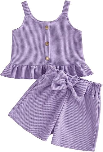 Tsultryofs Baby Girl Clothes Toddler Infant Summer Outfit Sleeveless Ruffle Tank Tops and Casual Shorts Set 2 Piece in Kuwait
