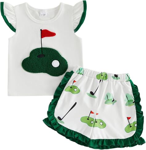 Toddler Baby Girl Soccer Outfit Soccer Bow Fly Sleeve T-shirt Ruffle Trim Shorts Set Little Girls Summer Clothes in Kuwait