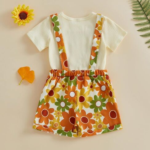 Nyapruwe Toddler Girls Summer Outfit Short Sleeve Ribbed T-Shirt and Bib Suspender Overalls Shorts Set Kid 2Pcs Clothes in Saudi Arabia