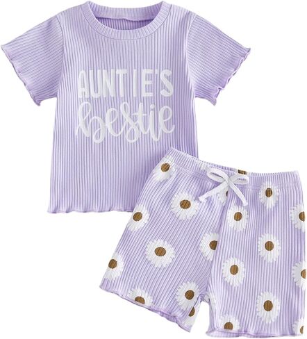 WZTYYDS Summer Toddler Girl Outfit 2T 3T 4T Short Sleeve Shirt Daisy Shorts Set Aunties Baby Clothes 6 12 18 24 Months in Kuwait