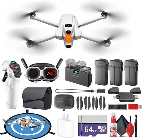Antigravity A1 Infinity Bundle 8K 360 Drone | Vision Goggles + Grip Motion Controller, 3 High-Capacity Batteries, Obstacle Avoidance (DE001-03) + 64GB Card + Landing Pad + More (29pc Bundle) in Saudi Arabia