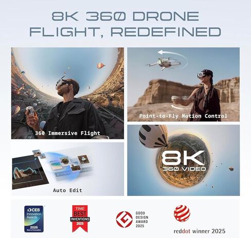 Antigravity A1 Infinity Bundle 8K 360 Drone | Vision Goggles + Grip Motion Controller, 3 High-Capacity Batteries, Obstacle Avoidance (DE001-03) + 64GB Card + Landing Pad + More (29pc Bundle) in Saudi Arabia