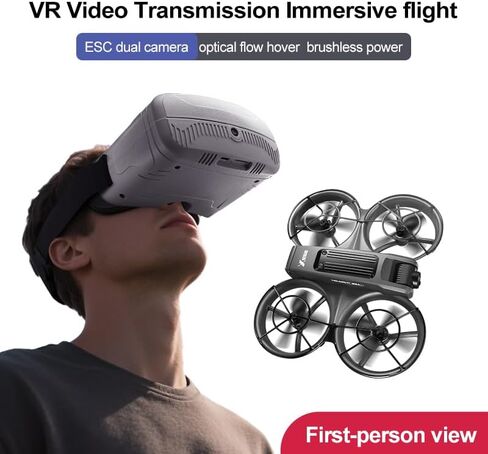 Drone with VR Goggles Headset, First-Person View, 1080P HD Camera for Beginners FPV Quadcopter, 360° Flip, Brushless Motor, Optical Flow Hovering, Speed Control, Propeller Guards, One-Key Takeoff/Landing, Propeller Guard, Remote Control Helicopter and Air in Kuwait