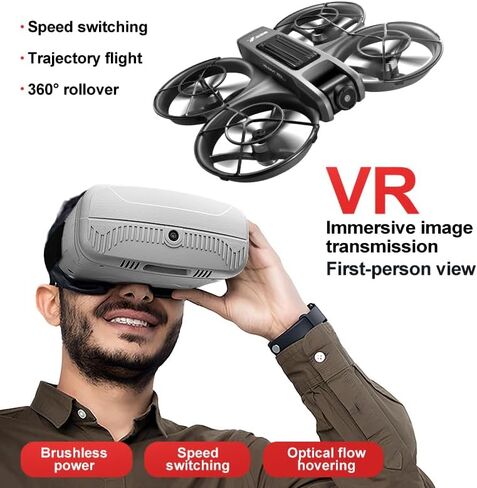 Drone with VR Goggles Headset, First-Person View, 1080P HD Camera for Beginners FPV Quadcopter, 360° Flip, Brushless Motor, Optical Flow Hovering, Speed Control, Propeller Guards, One-Key Takeoff/Landing, Propeller Guard, Remote Control Helicopter and Air in Kuwait