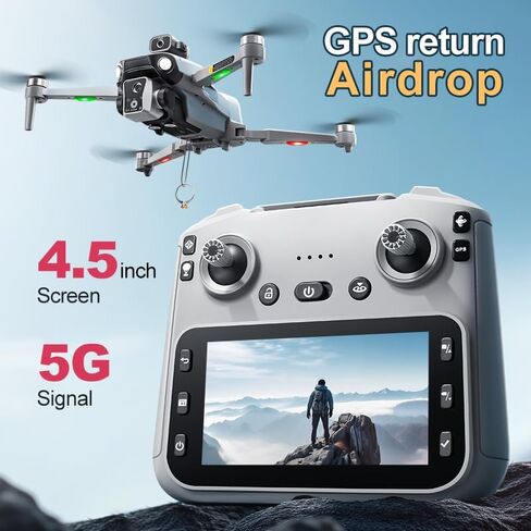 طائرة بدون طيار K19 GPS مع كاميرا 4K للبالغين، طائرة بدون طيار RC مع شاشة HD 4.5 بوصة على وحدة التحكم، رحلة 60 دقيقة، نقل طويل المدى، اتبعني، إرجاع تلقائي، محرك بدون فرش، تجنب العوائق، طائرة كوادكوبتر خفيفة الوزن وقابلة للطي لعبة هدايا للمبتدئين in Kuwait