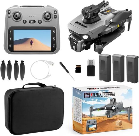 طائرة بدون طيار K19 GPS مع كاميرا 4K للبالغين، طائرة بدون طيار RC مع شاشة HD 4.5 بوصة على وحدة التحكم، رحلة 60 دقيقة، نقل طويل المدى، اتبعني، إرجاع تلقائي، محرك بدون فرش، تجنب العوائق، طائرة كوادكوبتر خفيفة الوزن وقابلة للطي لعبة هدايا للمبتدئين in Kuwait