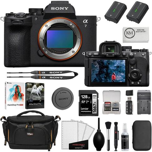 Sony a7 V Mirrorless Camera with 28-70mm II Lens Bundle with Corel Photo Bundle + 128GB Card + Card Reader + Extra Battery + Cleaning Kit + Camera Bag + Cleaning Cloth (13 Items) in Kuwait