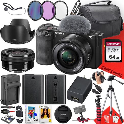 كاميرا Sony ZV-E10 بدون مرآة مع عدسة Sony E PZ مقاس 16-50 مم F/3.5-5.6 OSS + ذاكرة 64 جيجابايت + حامل ثلاثي عنكبوت + حقيبة كاميرا + حامل ثلاثي + قارئ بطاقات + بطارية إضافية + المزيد (حزمة 27 قطعة) (متجددة) in Kuwait