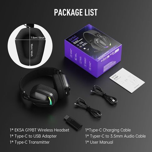 EKSA 2.4GHz Wireless Gaming Headset for PS5/PS4, PC, Switch, Mac, Bluetooth 5.4 Gaming Headphones with Noise Cancelling Microphone, 169g Ultralight, RGB, Type-C, 35H Battery, Wired Computer Headphones in Saudi Arabia