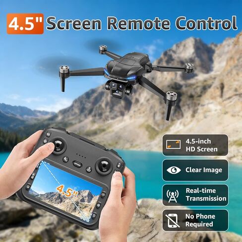 طائرة بدون طيار بنظام تحديد المواقع العالمي (GPS) مع كاميرا للبالغين - طائرة بدون طيار بدقة 4K مع وحدة تحكم بشاشة FPV مقاس 4.5 بوصة، طيران لمدة 60 دقيقة، محرك بدون فرشاة قابل للطي، إرجاع تلقائي، اتبعني، 3 أوضاع للسرعة للمبتدئين - هدية أقل من 249 جرامًا in Kuwait
