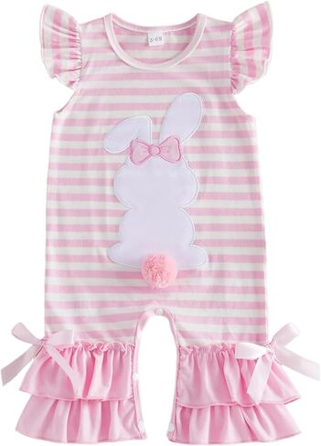 My First Easter Baby Girl Outfit Bunny Sleeveless Romper Easter Onesie Jumpsuit Summer Infant Newborn Clothes in Kuwait