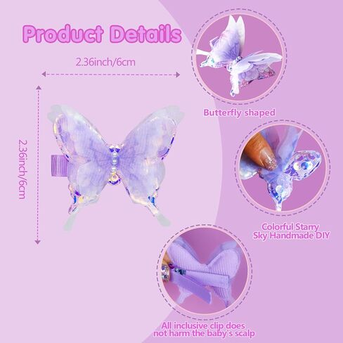 10Pcs Girl Hair Clipsdivided into 5 pairs for matching, come in pink, yellow, blue, purple, and green. Butterfly hair accessories in Kuwait