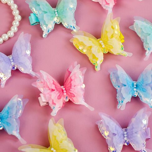 10Pcs Girl Hair Clipsdivided into 5 pairs for matching, come in pink, yellow, blue, purple, and green. Butterfly hair accessories in Kuwait