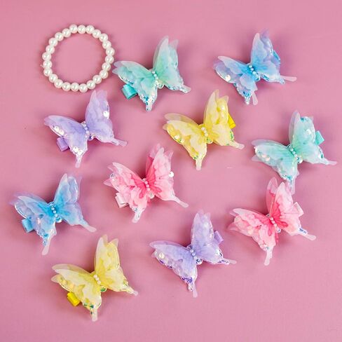 10Pcs Girl Hair Clipsdivided into 5 pairs for matching, come in pink, yellow, blue, purple, and green. Butterfly hair accessories in Kuwait