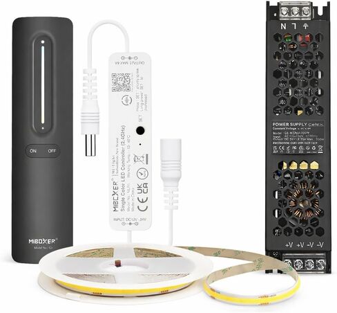 طقم التحكم عن بعد MLR1 Mini Single Color LED Controller & C3 Black CCT Remote Bundle (24V 200W IP20 LED Driver + 24V COB LED strip 480LED/m CRI90 4000K أبيض طبيعي) in Kuwait